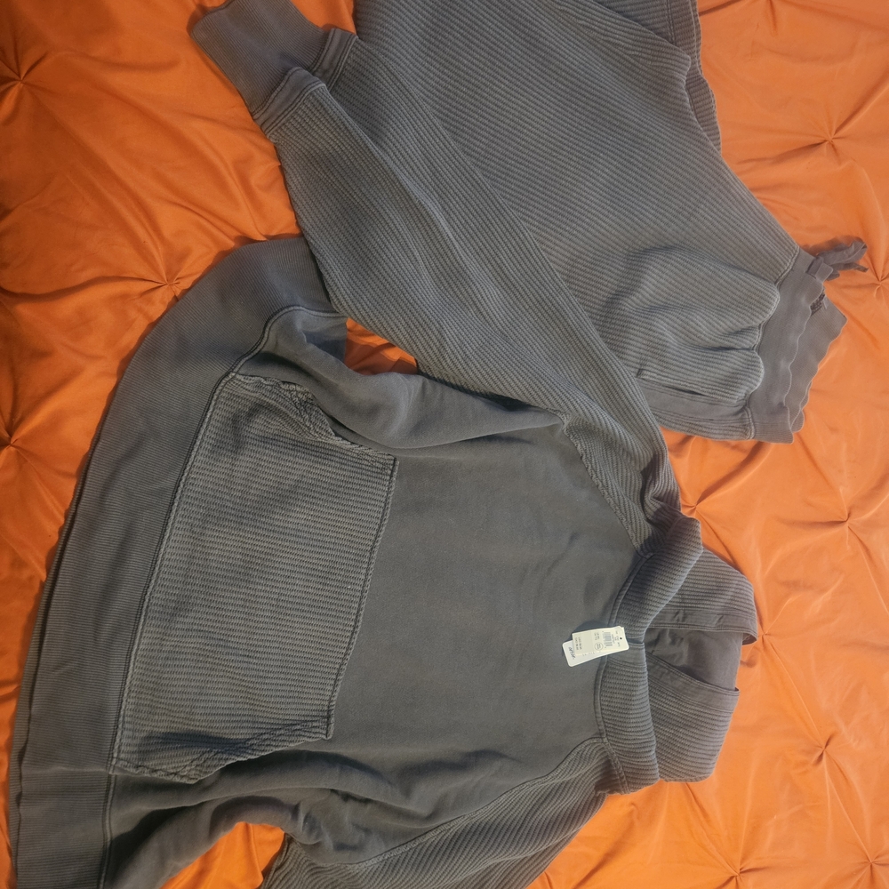 aerie gray pullover waffle sweatshirt And Pants